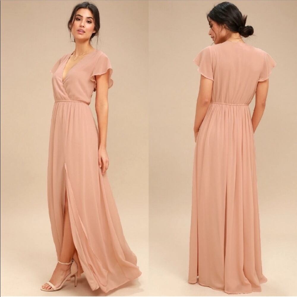 Lulus blush faux wrap front high slit maxi dress size Small